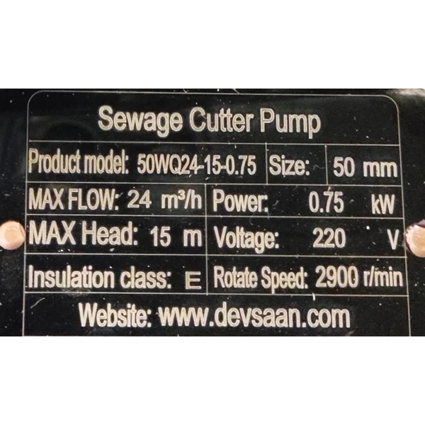 Sewage Cutter Pump 50WQ24-15-0.75 -  2" - 1 Hp 220V 1 Fase