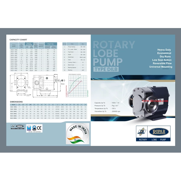 Rotary Lobe Pump DILB-200L Pompa Rotari Lobe - 2" x 2" - 380 Lpm 7 Bar