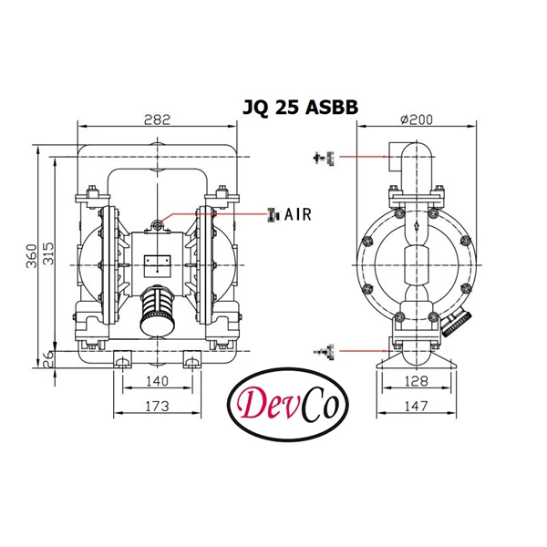 Diaphragm Pump JQ 25 ASBB (Graco OEM) Pompa Diafragma Devco - 1"