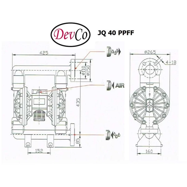 Pneumatic Diaphragm Pump JQ 40 PPFF Devco - 1.5" (Graco OEM)