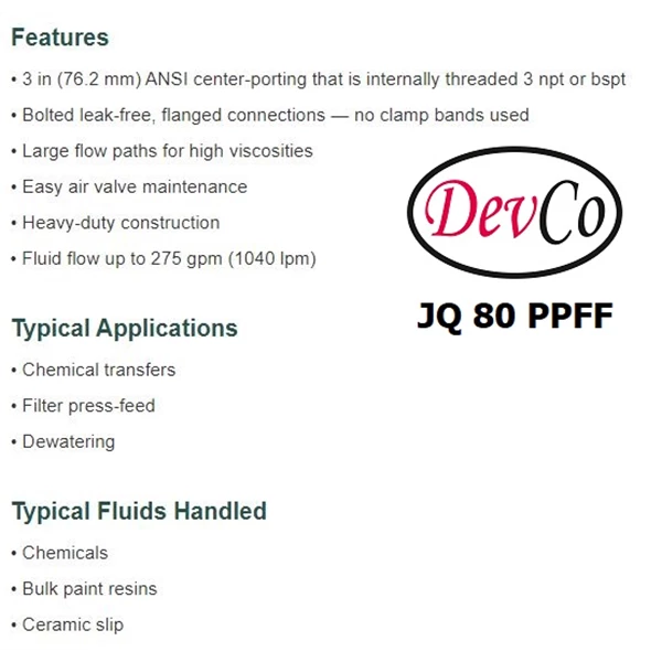Diaphragm Pump JQ 80 PPFF (Graco OEM) Pompa Diafragma Devco - 3"