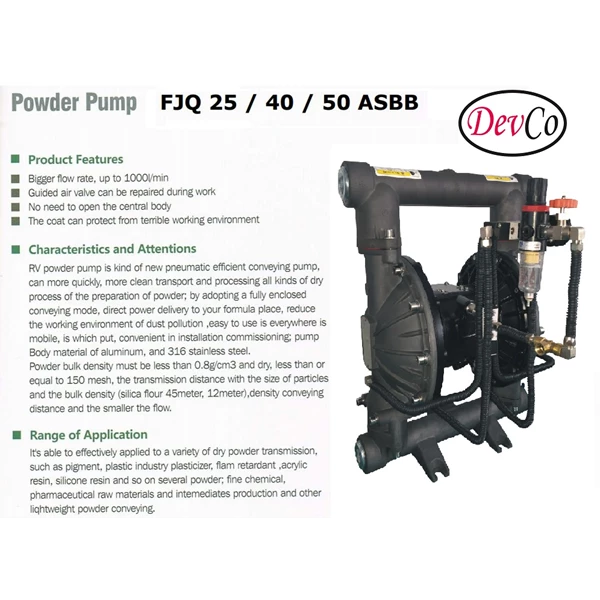 Pneumatic Powder Pump FJQ 40 Pompa Diafragma Devco - 1.5"