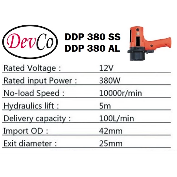 Drum Pump Aluminium DDP 380 AL 12V - 25 mm