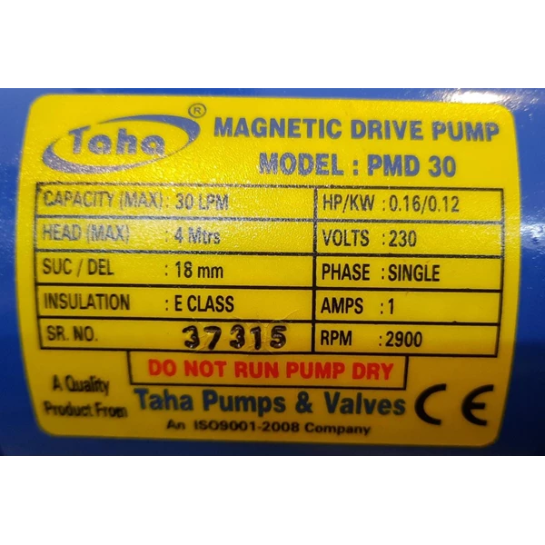 Polypropylene Magnetic Drive Pump PMD-30 - 18 mm x 18 mm