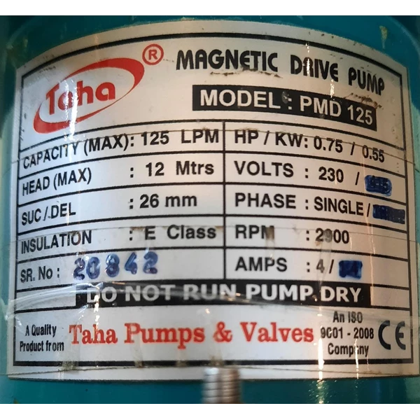 Polypropylene Magnetic Drive Pump PMD-125 Pompa Magnetik - 26 mm x 26 mm