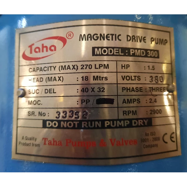 Polypropylene Magnetic Drive Pump PMD-300 Pompa Magnetik - 40 mm x 32 mm