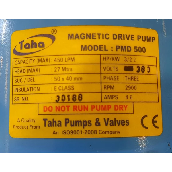 Polypropylene Magnetic Drive Pump PMD-500 - 50 mm x 40 mm