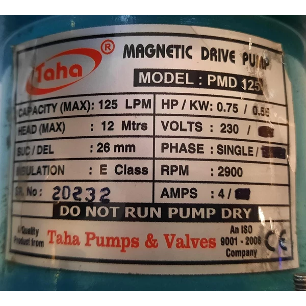 PVDF Magnetic Drive Pump PMD-125 - 26 mm x 26 mm