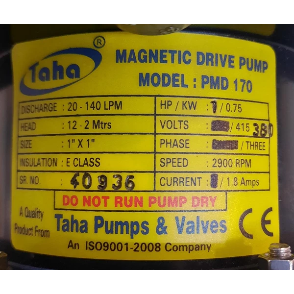 PVDF Magnetic Drive Pump 3 Fase PMD-170 Pompa Magnetik - 1" x 1"