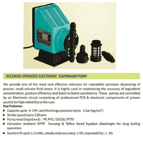 Pompa Dosing Solenoid UDE 1010 PP Diaphragm Metering Pump - 8 LPH 3 Bar