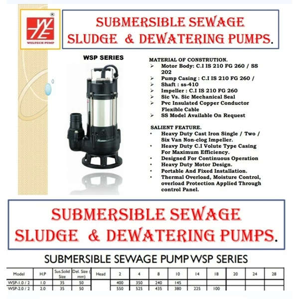 Openwell Submersible Pump WSP-1.0/2 Pompa Celup Air Kotor - 2" - 1 Hp 220V 1 Fase
