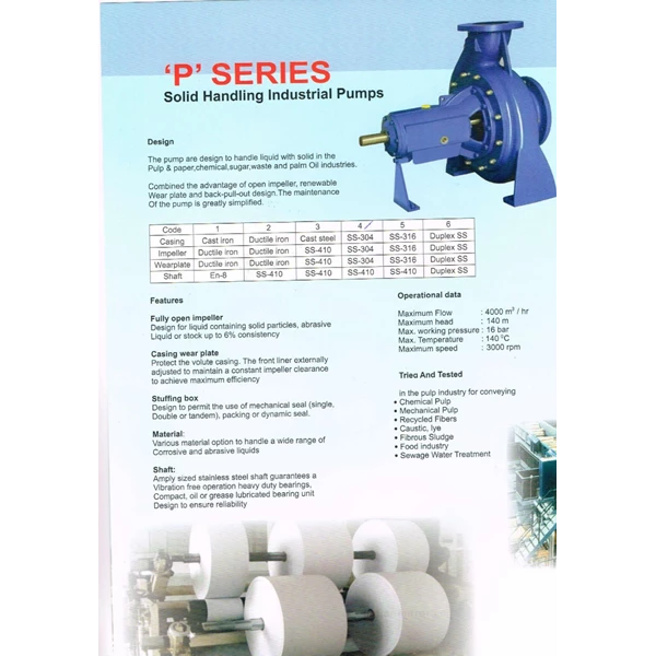 Solid Handling Centrifugal Pump P 100-350 - 5" x 4" - 1450 Rpm / 2900 Rpm