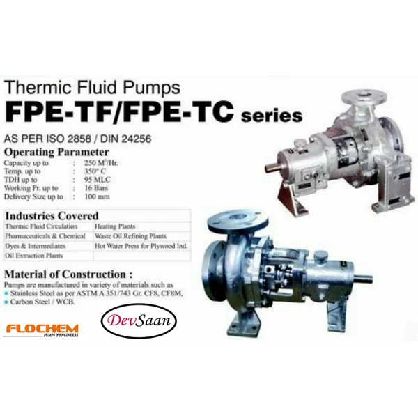 Thermic Fluid FPE-TF 25-160 Hot Oil Centrifugal Pump - 1.5" x 1" - 2900 / 1450 Rpm