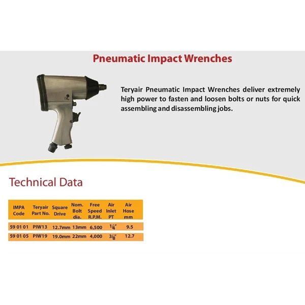 Air Impact Wrench 19 mm - PIW 19 - IMPA 59 01 05 - Air inlet 3/8"