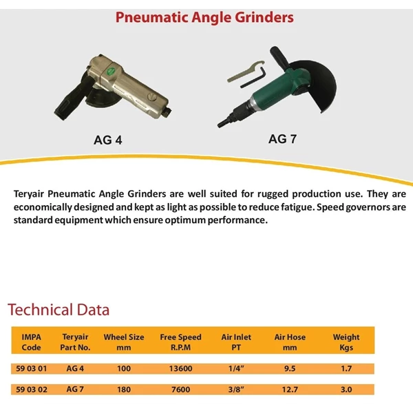 Pneumatic Angle Grinder 7 Inch - AG7 - IMPA 59 03 02 - Air inlet 3/8"