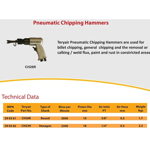 Air Chipping Hammer Round CH26R - 19 mm - IMPA 59 03 61 - Air inlet 3/8"